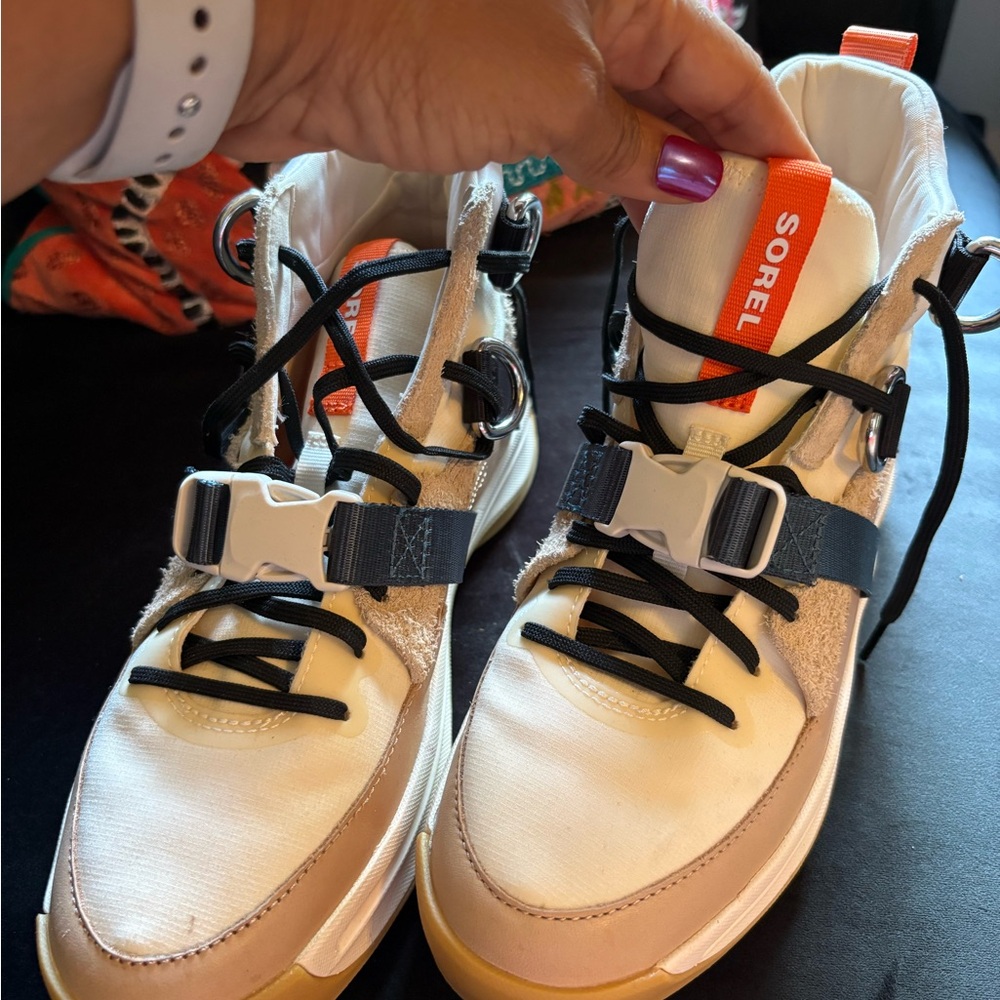 Sorel Cream and Black Sneakers with Orange Detail